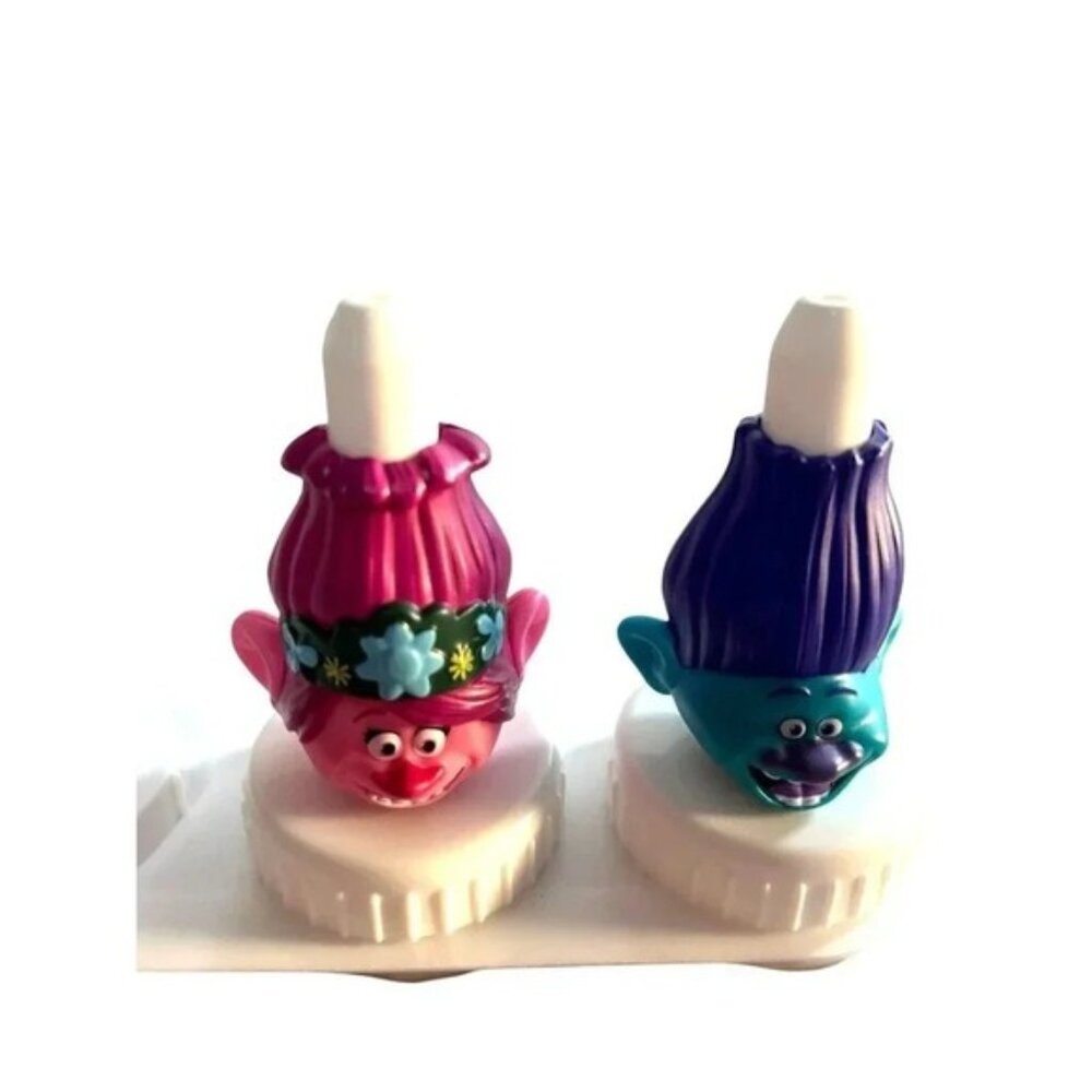 good 2 grow Juice Bottle Toppers Trolls Set of 2 Poppy Branch Pink/Purple/Green